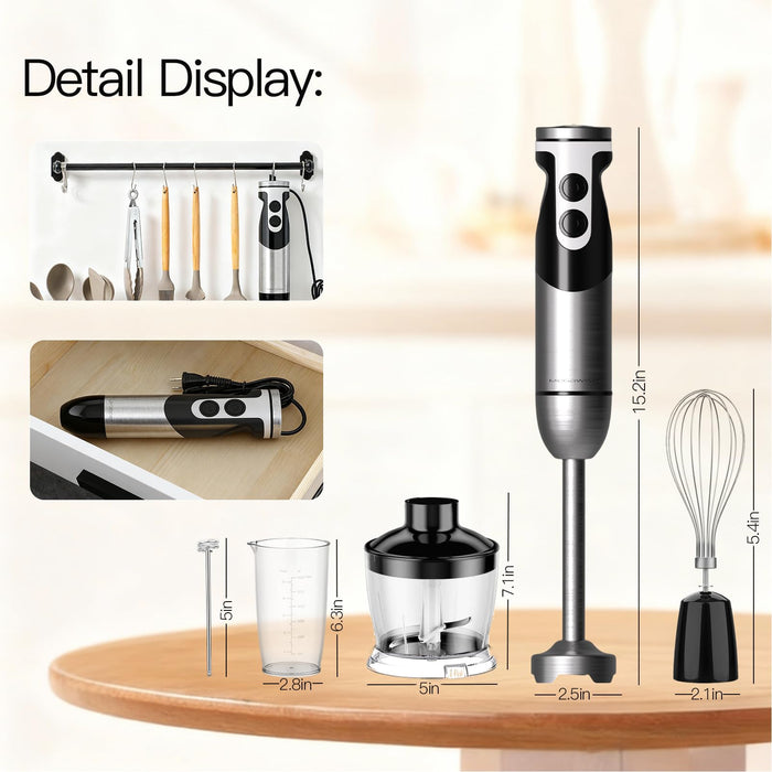 MEGAWISE 1000W Hand Blender,Multi-Attachment Immersion Blender with Chopper