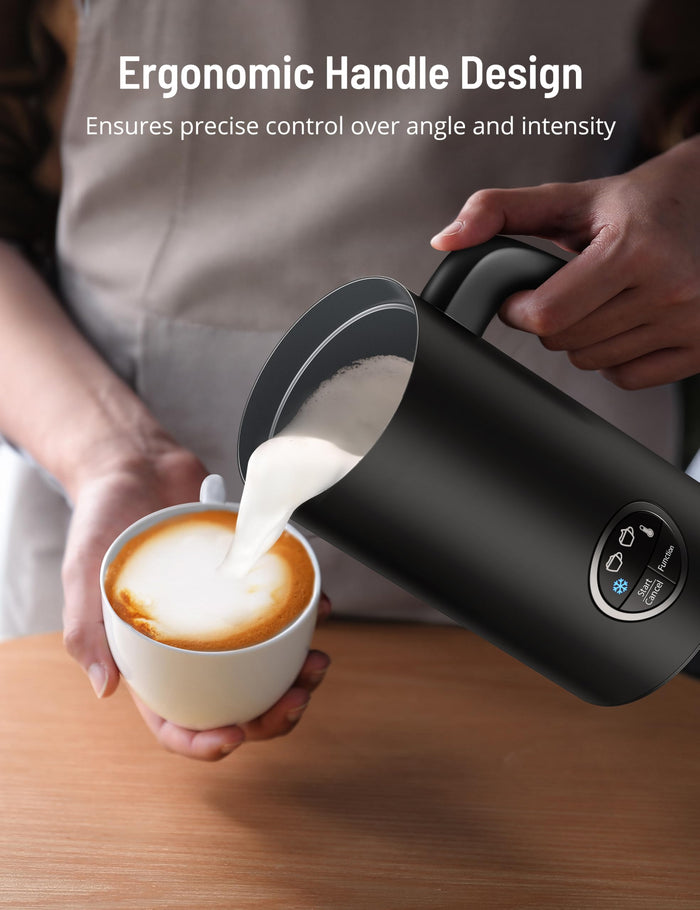 Milk Frother, Airyoyo 4-in-1 Milk Frother with Stand, Electric Milk Frother and Steamer Hot& Cold Foam Temperature Control, Auto Shut-Off Frother for Coffee Latte