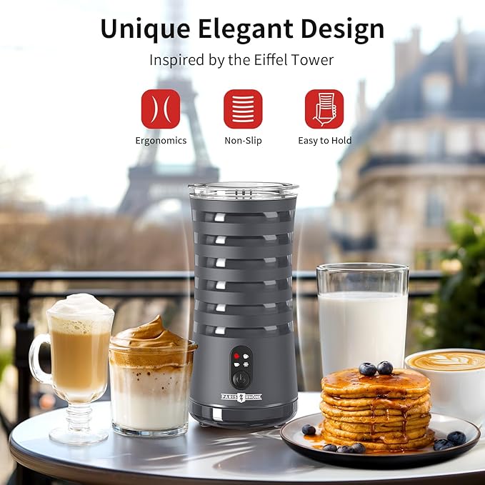 Milk Frother, Paris Rhône 4-in-1 Milk Steamer and Frother, Hot & Cold Foam Milk Warmer with Temperature Control, Auto Shut-Off Frothers for Coffee, Latte, Cappuccino, Macchiato