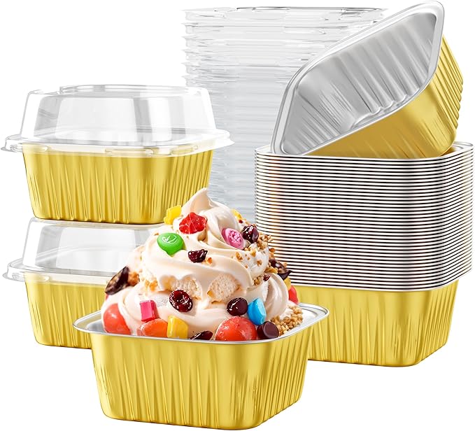 Mini Cake Pans with Lids, Aluminum Foil Cupcake Baking Cups, 5 oz 40 Pack