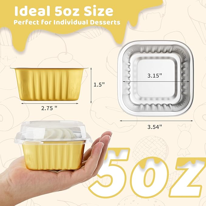 Mini Cake Pans with Lids, Aluminum Foil Cupcake Baking Cups, 5 oz 40 Pack