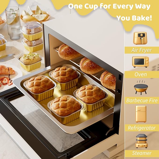 Mini Cake Pans with Lids, Aluminum Foil Cupcake Baking Cups, 5 oz 40 Pack