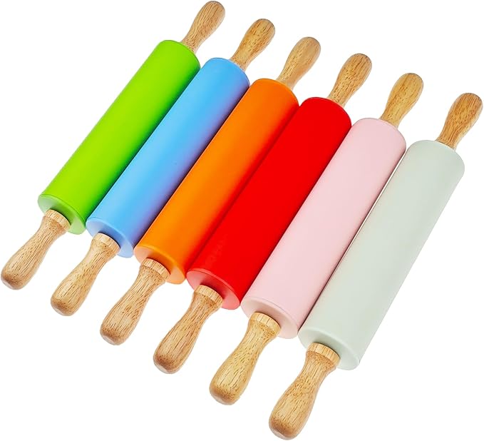 Miokun 6 Pack Small Rolling Pin for Kids, Kids Rolling Pin for Home Kitchen (6 colors) (12 Inch)
