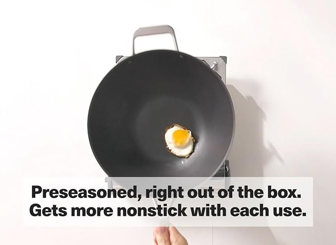 Misen Pre-Seasoned 12" Carbon Steel Wok - Naturally Nonstick - Perfect Size for Any Home Kitchen - Small Flat Bottom - Ergonomic, Stay-Cool Handles - Ready to Use, Compatible with All Cooktops