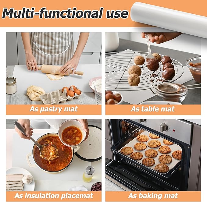 MMmat Silicone Baking Mat Roll, Non-Stick Heat Resistant Food Grade Baking Mats, Non-Slip Reusable Air Fryer Linner, Freeze Dryer Mat, Counter Mat, Oven Liner, Refrigerator Liners - 16IN x 10FT