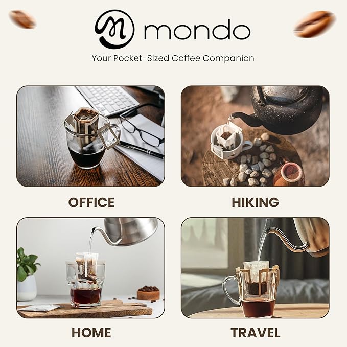 Mondo Drip Coffee Mix (20 Pack) USDA Organic - Variety Pack, Single Serve, Pour Over Pouch Bags, Pre-Filled 100% Arabica, Medium Roast