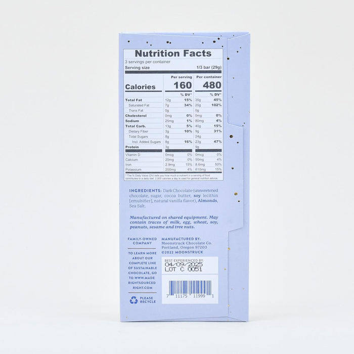 moonstruck dark chocolate almond bar nutrition facts