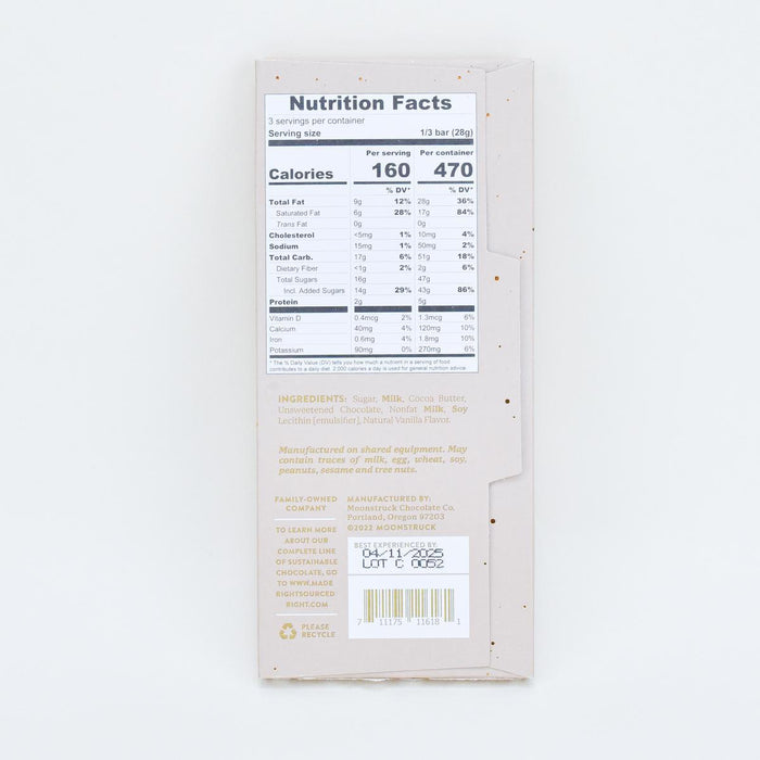 Moonstruck Milk Chocolate Bar nutrition facts