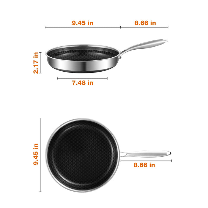 MOUTIUS 8-10 Inch Non Stick Frying Pans, Ceramic Coating NonStick Stainless Steel Pan Set, Tri-Ply Skillets and Pan Set with Lid, Cool-Touch Handle, Dishwasher and Oven Safe