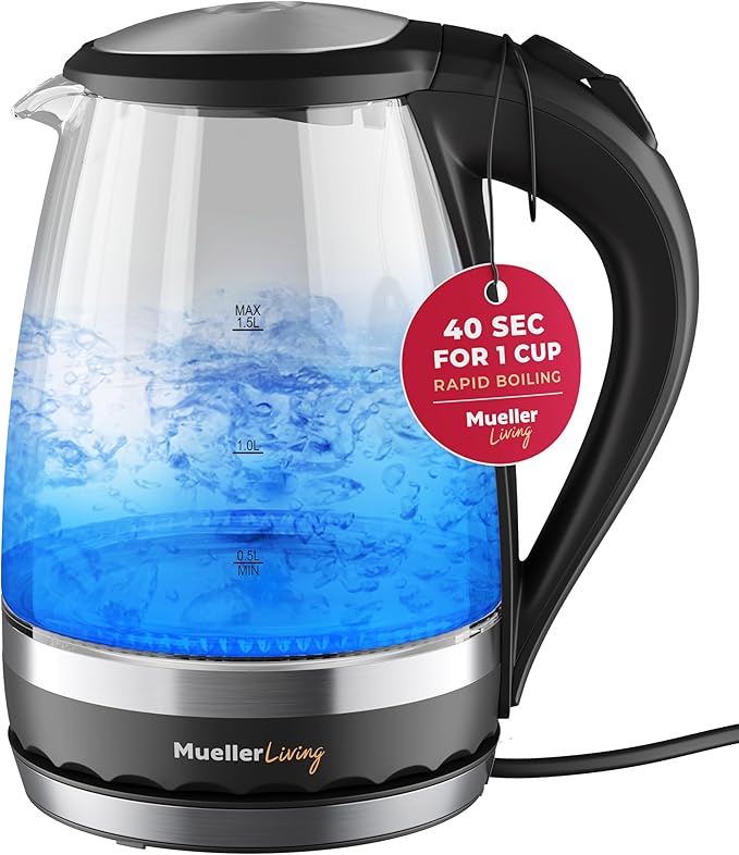 Mueller Living 1.5L Electric Kettle, Tea Kettle for Boiling Water