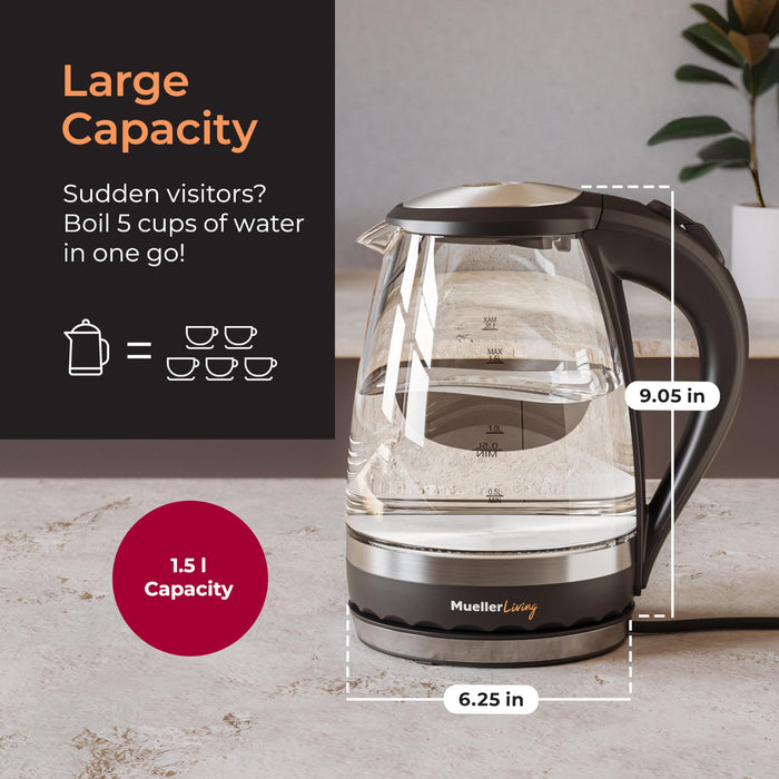 Mueller Living 1.5L Electric Kettle, Tea Kettle for Boiling Water