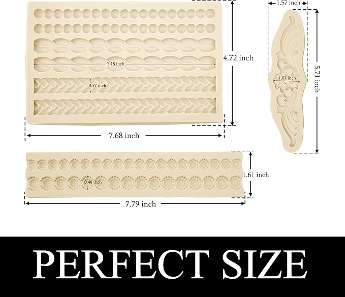 MUYULIN Pearl Fondant Molds, 3 Pack Silicone Pie Decoration Crust Mould, for Cake, Chocolate, Cupcake, Knit Rope, Game Pie, SugarCraft, Clay