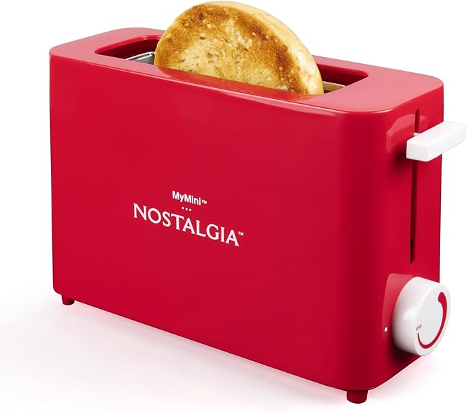 Nostalgia MyMini Single Slice Toaster | 1.25" Wide Slot, Portion Control, Compact Design, Adjustable Temperature, Cancel, Defrost, and Bagel Button | Removable Crumb Tray | Red