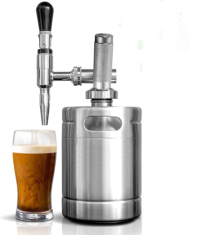 NutriChef Nitro Cold Brew Coffee Maker - Home Brew Coffee Keg, Nitrogen Coffee Machine Dispenser System w/ Pressure Relieving Valve Kit & Stout Creamer Faucet, Stainless steel - NutriChef NCNTROCB10