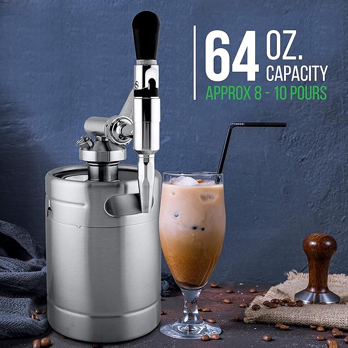 NutriChef Nitro Cold Brew Coffee Maker - Home Brew Coffee Keg, Nitrogen Coffee Machine Dispenser System w/ Pressure Relieving Valve Kit & Stout Creamer Faucet, Stainless steel - NutriChef NCNTROCB10