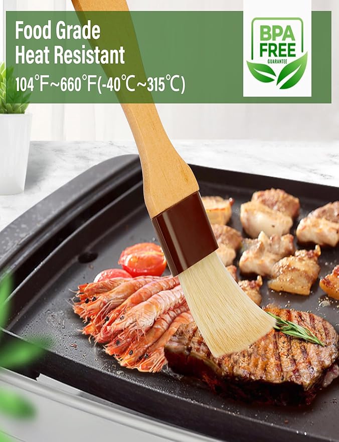 NXRACSH 2" & 1.5" Non-Shedding Natural Boar Bristle Pastry & Basting Brush - Food-Grade, Heat-Resistant Cooking Gadgets for Baking, Grilling, Butter, Egg Wash, Oil, Sauce, Marinade, Roasting,Coffee