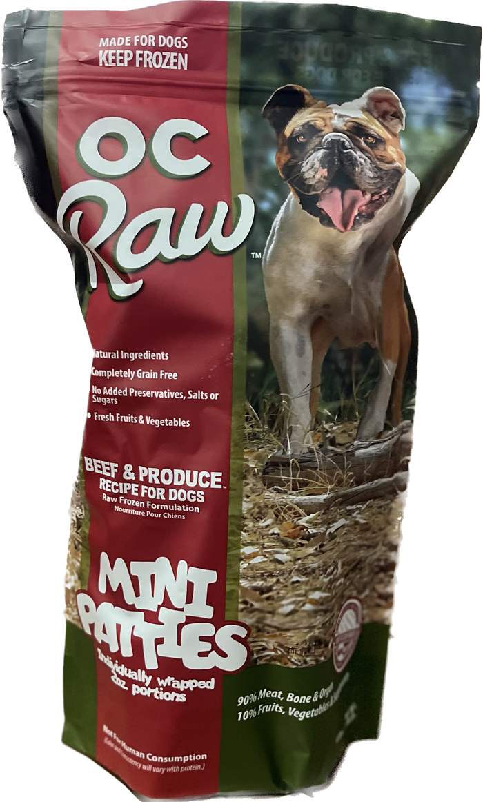 OC Raw Mini Patties Frozen Dog Food Beef & Produce