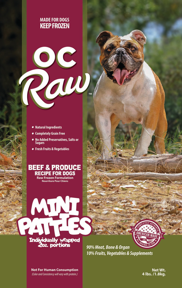 OC Raw Mini Patties Frozen Dog Food Beef & Produce