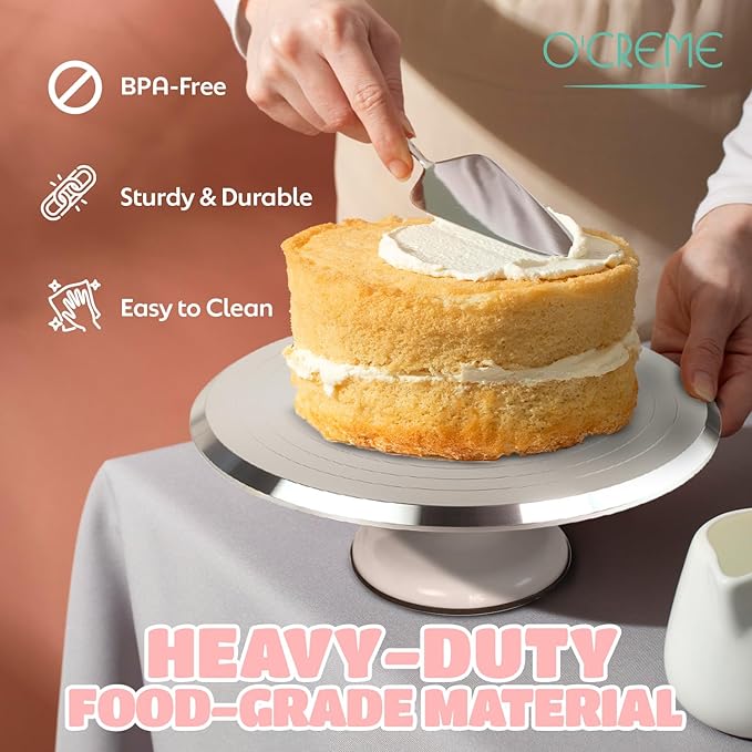 O’Creme Cake Turntable Stand, 12 inch – Heavy-Duty Aluminum Alloy Rotating Turn Table Display Lazy Susan for Decorating Cakes & Cupcakes with Non-Slip Base- Ideal for Weddings, Birthdays