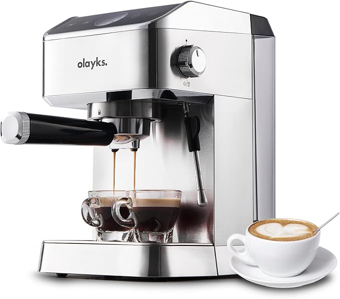 Olayks Espresso Machine 20 Bar, Brush Stainless Steel Espresso Maker with Milk Frother Steam Wand, 1400W Espresso Coffee Machine with 1.8L Removable Water Tank for Latte, Cappuccino,Machiato