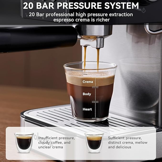 Olayks Espresso Machine 20 Bar, Professtional Espresso Coffee Maker with Milk Frother Steam Wand for Latte, Cappuccino, Espresso Maker with 1.8L Removable Water Tank, Gift for Dad or Mom