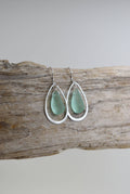 Organic Eco glass earrings PERIWINKLE with silver frame, showcasing an ocean theme and frosted sea glass texture.