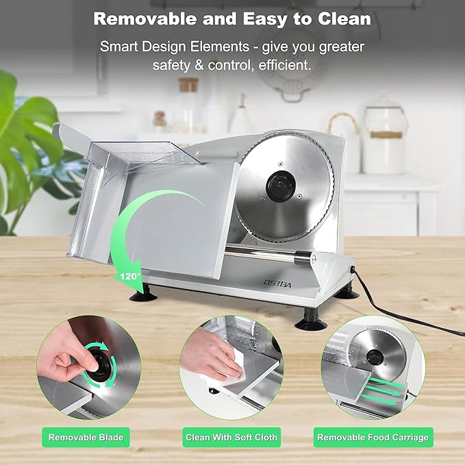 OSTBA Electric Meat Slicer with 6.7” Stainless Steel Blades, 150W