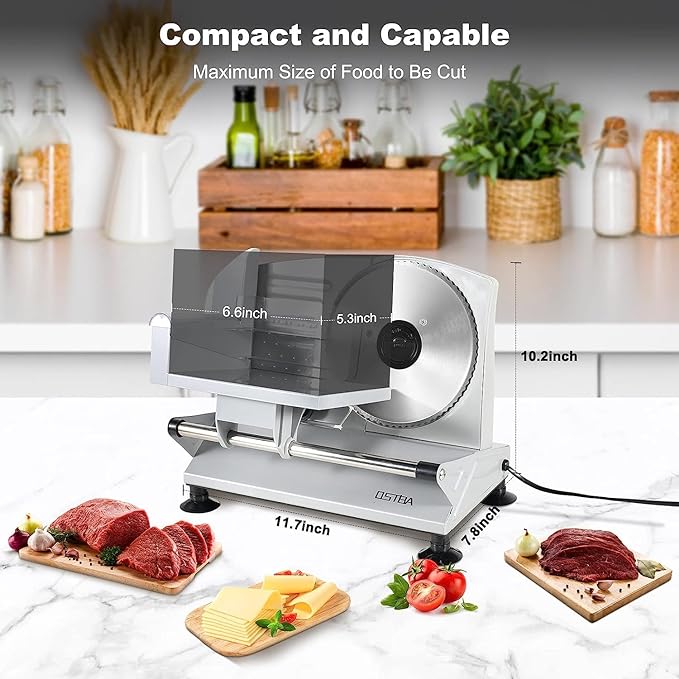 OSTBA Electric Meat Slicer with 6.7” Stainless Steel Blades, 150W