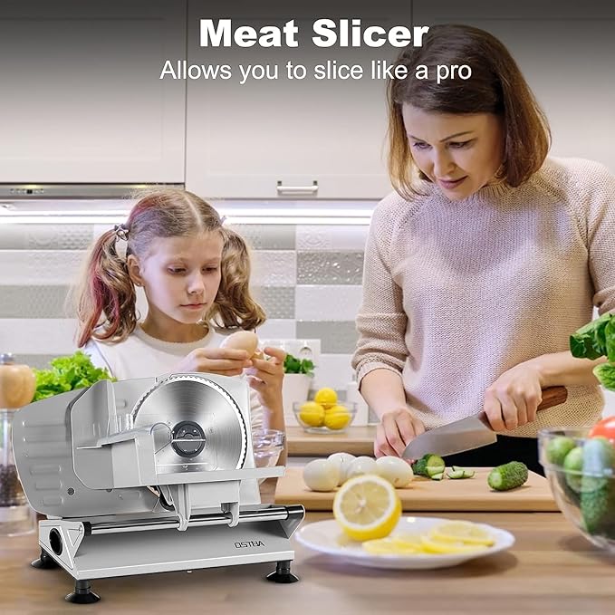 OSTBA Electric Meat Slicer with 6.7” Stainless Steel Blades, 150W