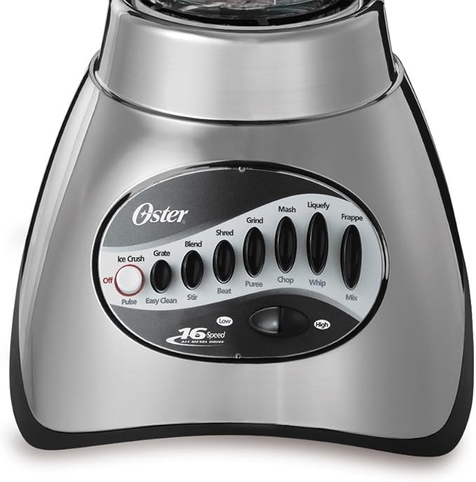 Oster Classic Series 16-Speed Blender with Food Chopper & 6-Cup Glass Jar, Countertop Kitchen Blender, Brushed Nickel