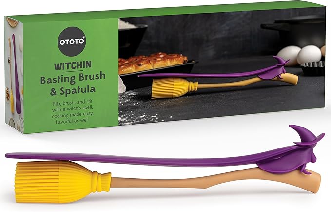 OTOTO Spatula and Pastry Brush - Silicone Heat Resistant and Basting Brush, Cooking and Baking Spatula, Spooky Witchy Gifts, Gothic Kitchen Halloween Gifts, Unique Kitchen Gadgets (Witchin)