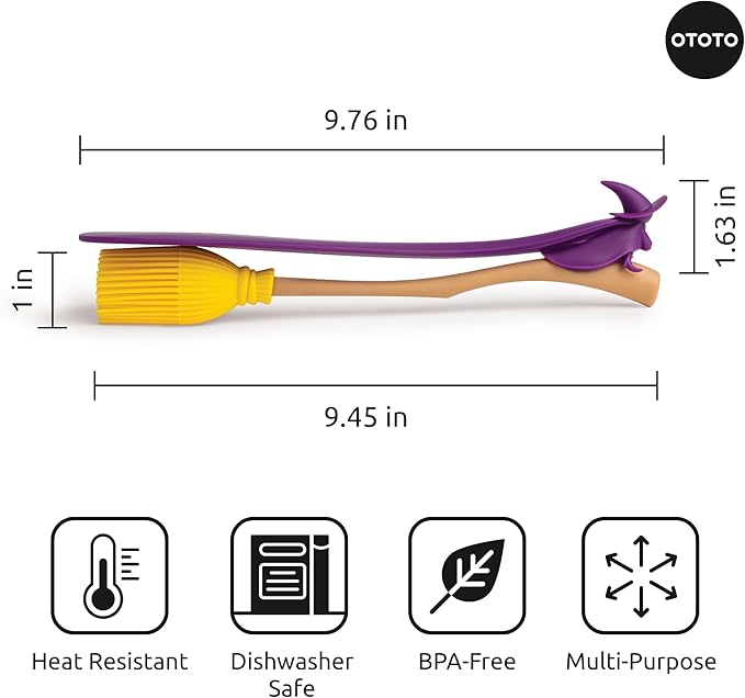OTOTO Spatula and Pastry Brush - Silicone Heat Resistant and Basting Brush, Cooking and Baking Spatula, Spooky Witchy Gifts, Gothic Kitchen Halloween Gifts, Unique Kitchen Gadgets (Witchin)