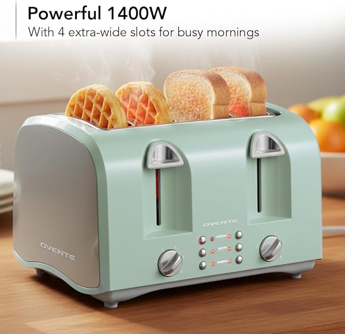 OVENTE Electric 4-Slice Toaster, 6-Shade Settings,Teal TS4410LBL