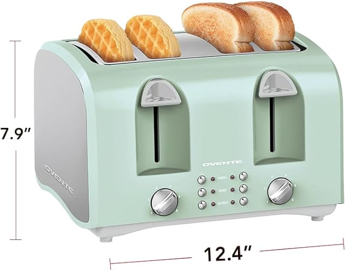 OVENTE Electric 4-Slice Toaster, 6-Shade Settings,Teal TS4410LBL