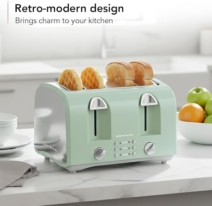 OVENTE Electric 4-Slice Toaster, 6-Shade Settings,Teal TS4410LBL