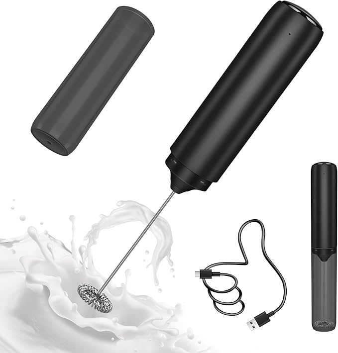 Ovetedot Milk Frother Handheld Rechargeable, Frother Wand with Storage Cover, Drink Mixer and Foamer for Coffee, Electric Whisk for Latte, Cappuccino, Matcha, Hot Chocolate, Protein Powder