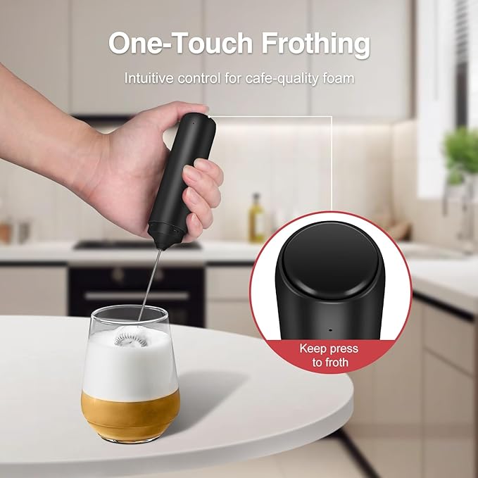 Ovetedot Milk Frother Handheld Rechargeable, Frother Wand with Storage Cover, Drink Mixer and Foamer for Coffee, Electric Whisk for Latte, Cappuccino, Matcha, Hot Chocolate, Protein Powder