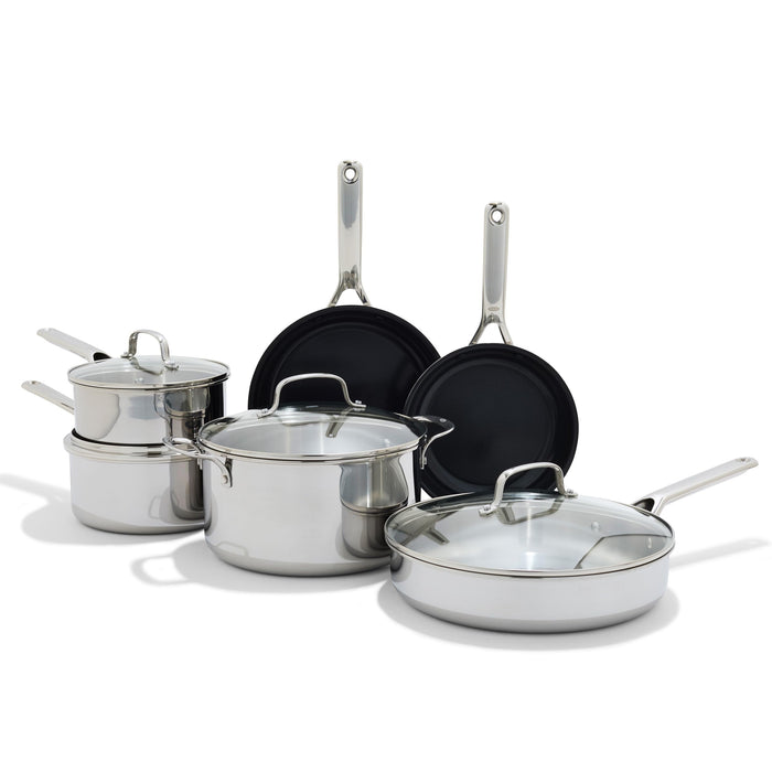 OXO 13 Piece Stainless Steel Cookware Set, Tri-Ply Multiclad Pots & Pans, PFAS-Free Ceramic Nonstick Coated Frying Pans, Induction Compatible, Dishwasher & Oven Safe, Sauce, Stock, Saute, Silver
