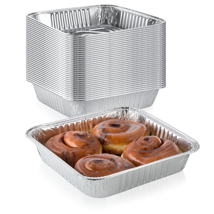 Pack of 30 Extra-Thick Disposable Aluminum Baking Pans | Standard Size 9” x 9” Recyclable Square Cooking Tins | Portable Food Containers | Superior Heat Conductivity | 2” High Walls to Prevent Spills
