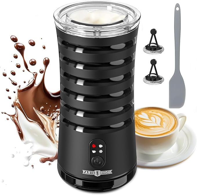 Paris Rhône Milk Frother, 4-in-1 Milk Steamer and Frother, Hot & Cold Foam Milk Warmer with Temperature Control, Auto Shut-Off Frothers for Coffee, Latte, Cappuccino, Macchiato