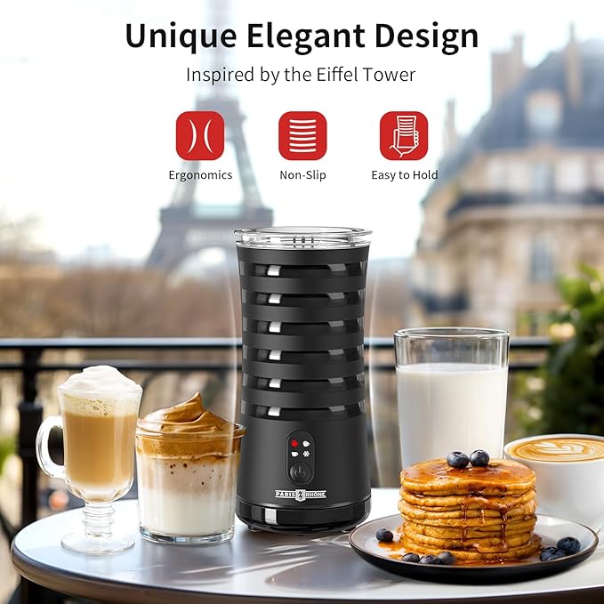 Paris Rhône Milk Frother, 4-in-1 Milk Steamer and Frother, Hot & Cold Foam Milk Warmer with Temperature Control, Auto Shut-Off Frothers for Coffee, Latte, Cappuccino, Macchiato