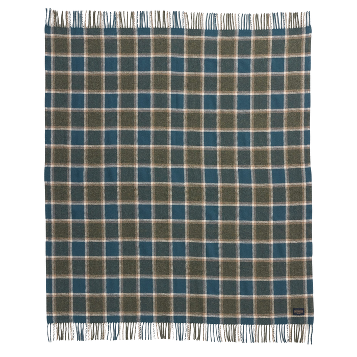 Pendleton Eco-Wise Olive/Sea Blue Check Washable Wool Blanket, Throw