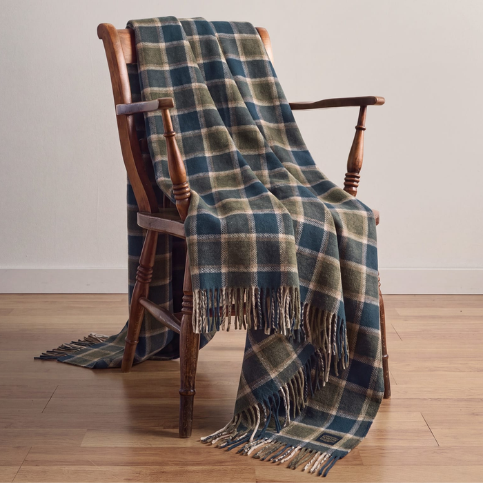 Pendleton Eco-Wise Olive/Sea Blue Check Washable Wool Blanket, Throw
