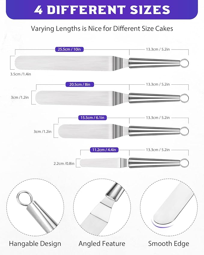 PETHOMKIT Metal Offset Icing Spatula for Cake Decorating Frosting, Set of 4