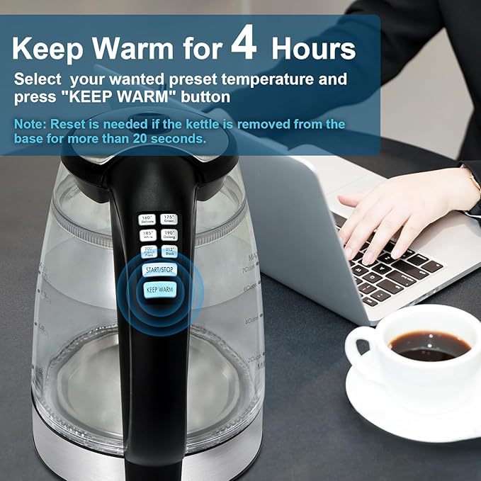 Plaman Cool Touch Electric Kettle with 6 Temp Presets for Tea/Coffee