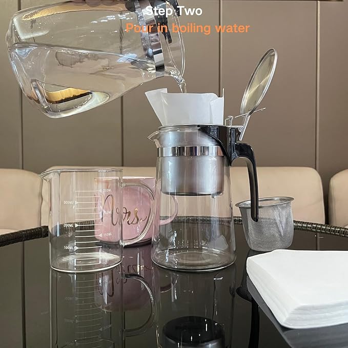 Pour Over Coffee Maker Set, 304 Stainless Steel Coffee Dripper with On/Off Switch, Borosilicate Glass Small Coffee Pot, 50 Filter Papers, Multi-Functional Immersion Drip Cafe Brewer Machine (1, 250ml)
