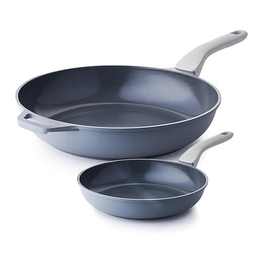 PRICUSIS Nonstick Ceramic Frying Pan Skillet, 8+12 Inch Induction Compatible with Stay Cool Handle, Healthy PTFE PFAS & PFOA Free Omelet Pan, Dishwasher Safe (Blueberry Gray)