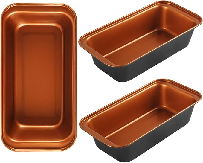 Proigtz 9x4 Inch Loaf Pan 3 Pack, Carbon Steel Nonstick Copper Bread Pan