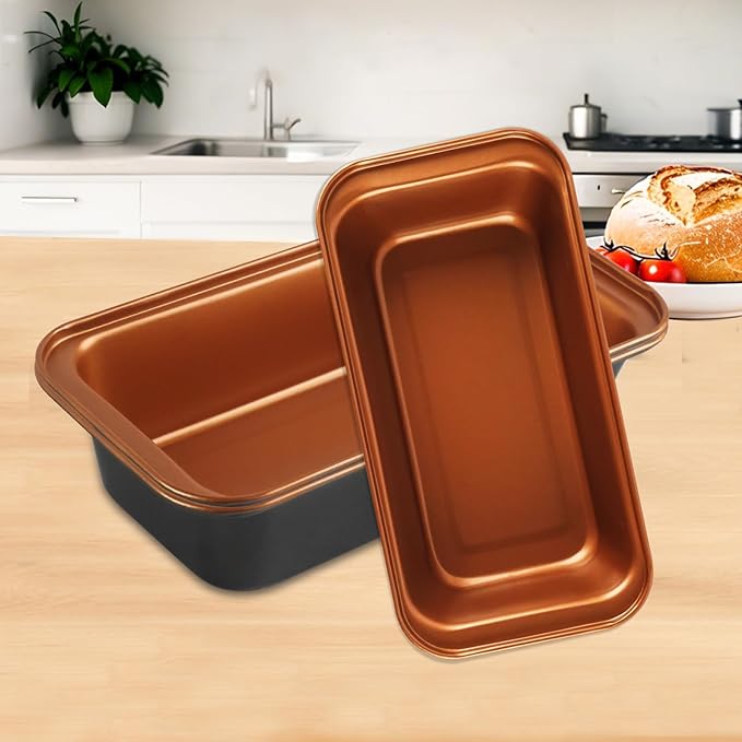 Proigtz 9x4 Inch Loaf Pan 3 Pack, Carbon Steel Nonstick Copper Bread Pan
