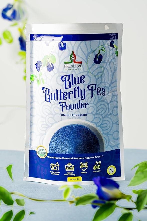 Pure Butterfly Pea Flower Powder, 100% Pure Natural Food Coloring, Non-GMO, Vegan, Retort Processed, Antioxidant-Rich, Blue Lotus Flower Powder